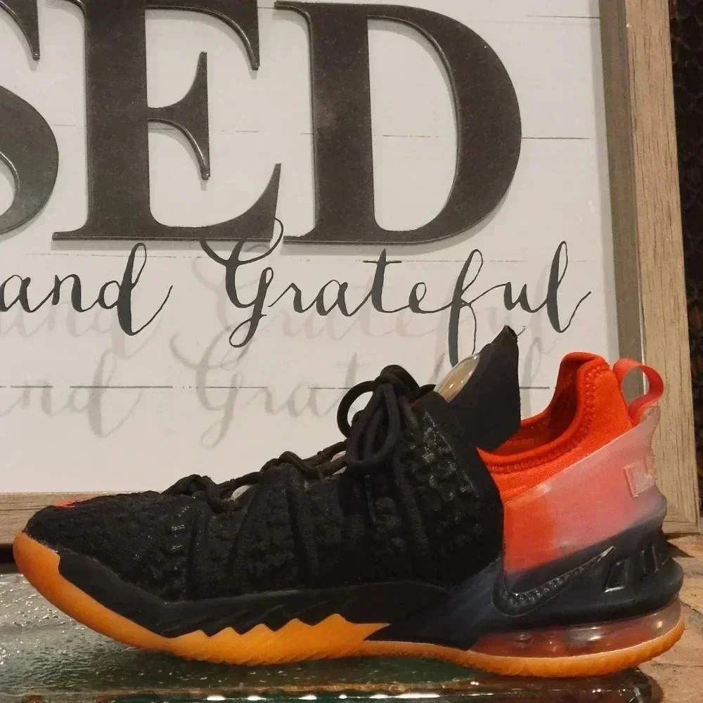 Nike LeBron 18 GS Black, Neon Orange, Neon Green Sz 4.5Y #CW2760-009